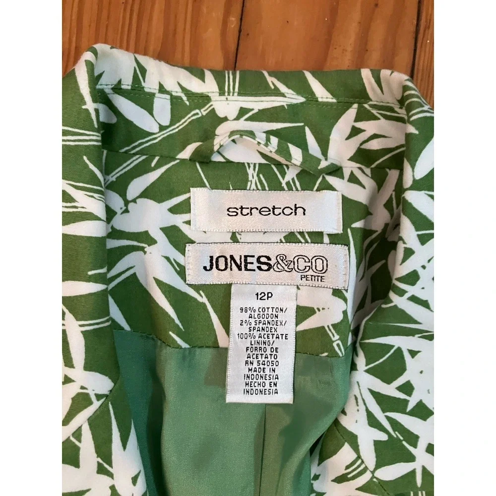Jones & Co Petite  Jacket‎ Sz 12P Green bamboo COTTON Pockets STRETCH